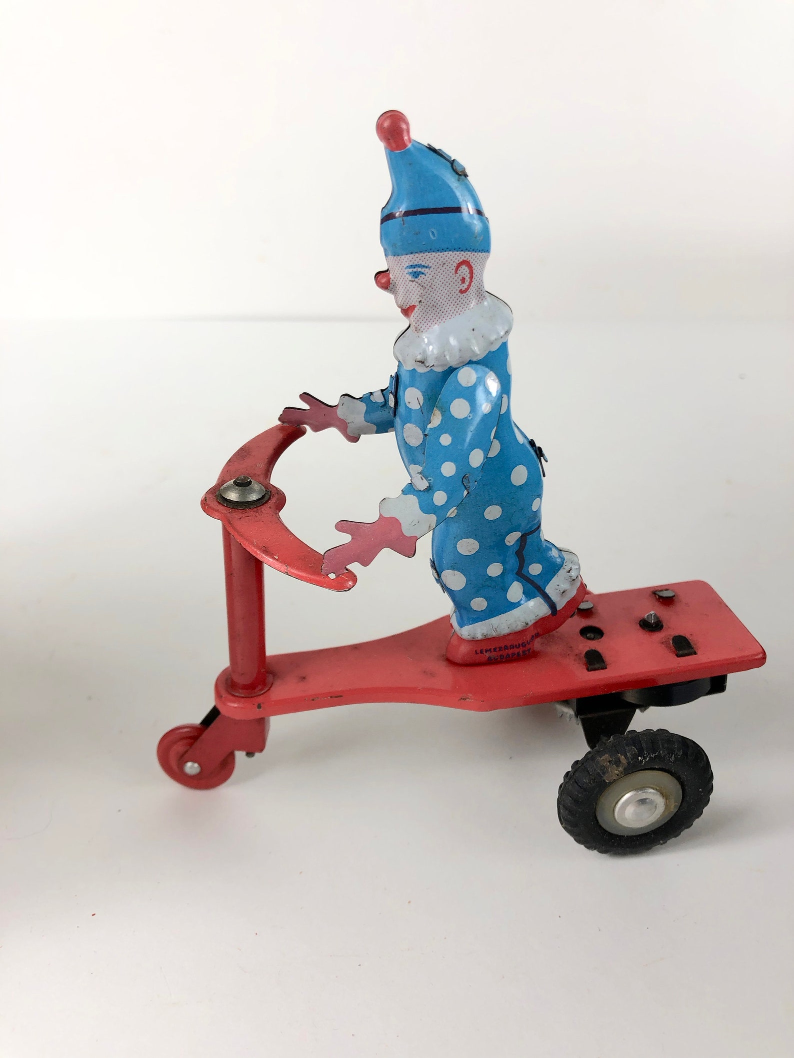 Vintage Roli Zoli Tin Litho Wind Up Toy Clown On Red Scooter Etsy