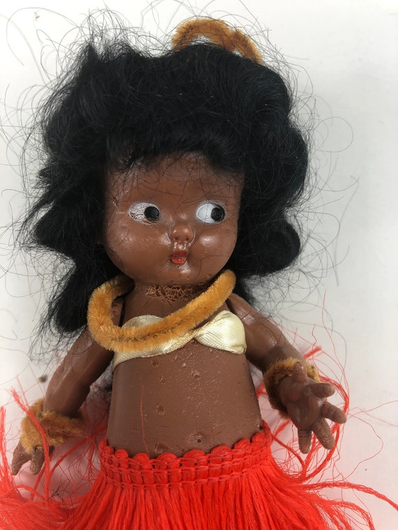 1960 年代 ビンテージ ハワイアン フラ ダンサー 人形 レイ付き