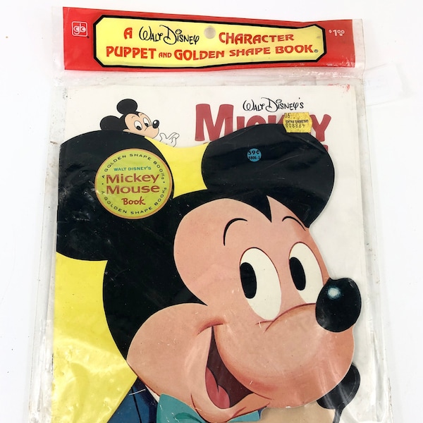 1980 Vintage Mickey Mouse Puppet and Golden Shape Book ~Disney Golden Book ~ NOS Sealed Never Opened!