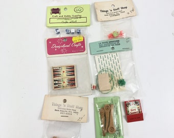 14-20 Vintage to NEW Old STOCK Dollhouse Miniature Accessories ~ MIP, Fairy Garden Miniatures~ Spice Cabinet, BackGammon, Model Plane