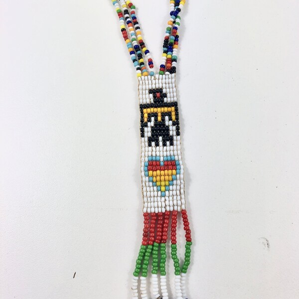 1930s Vintage Native American Glass Seed Bead Thunderbird "SAUTOIR" Necklace ~ American Indian Great Smokies Region