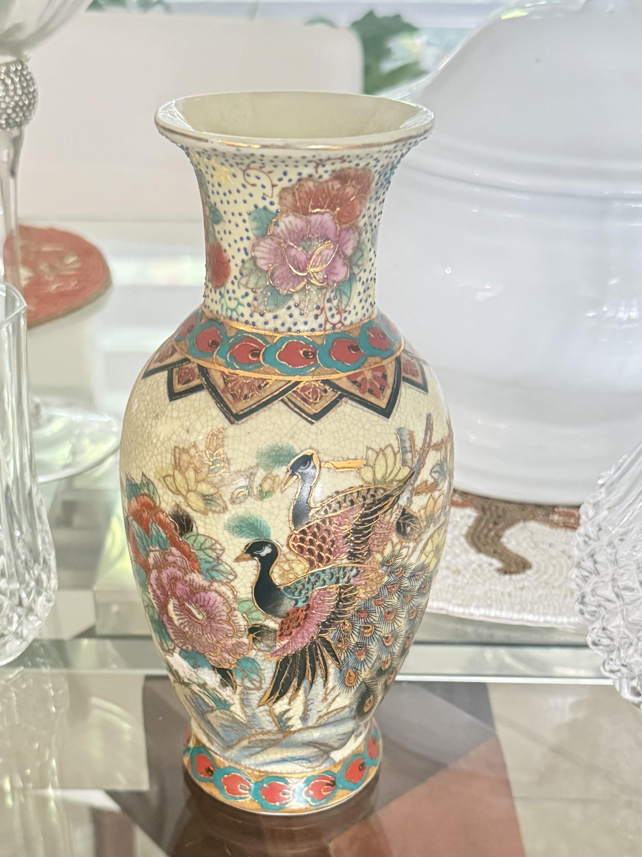 Vintage Vase Floral Crackle Glaze Japan - Etsy
