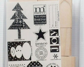 Zestaw pieczątek świątecznych STAMPIN&#39; UP Perfect Presentation HOLIDAY Nowe, nieobrobione, drewniane, gumowe stemple