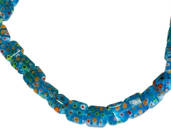 Millefiore Flowers ART GLASS Beads Aqua Teal Square Murano Beads STRAND
