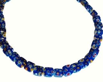 Millefiore Flowers ART GLASS Beads Blue Square Murano Beads STRAND