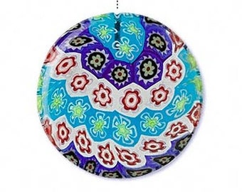 Large MILLEFIORE Half-Drilled Round Beads ART GLASS Blue Clear Red 30mm or 20mm