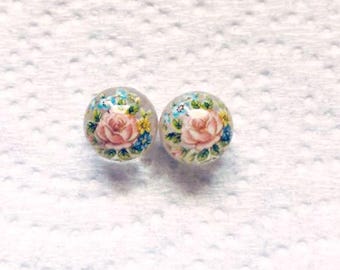2 JAPANESE TENSHA Beads ROSE Clear Pink Green Blue Round 10mm
