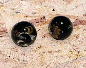 2 JAPANESE TENSHA Beads BLACK Gold White Round 10mm