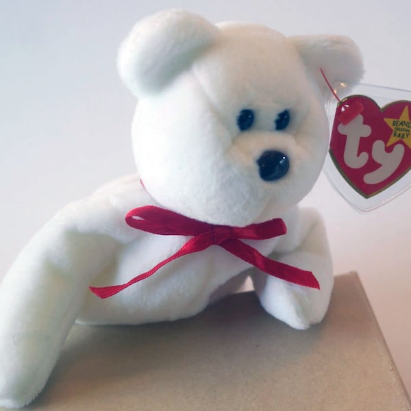 Rare New VALENTINO 1994 Ty Beanie Baby Bear * 2 TUSH TAGS * Pristine White Love Valentine Gift