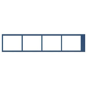 May include: A set of five blue picture frames, each with a white border. The frames are arranged in a row, with the last frame slightly larger than the others.
