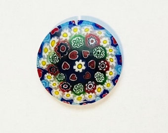 Large MILLEFIORE Half-Drilled Round Beads ART GLASS Flowers Blue White 30 x 4.5mm