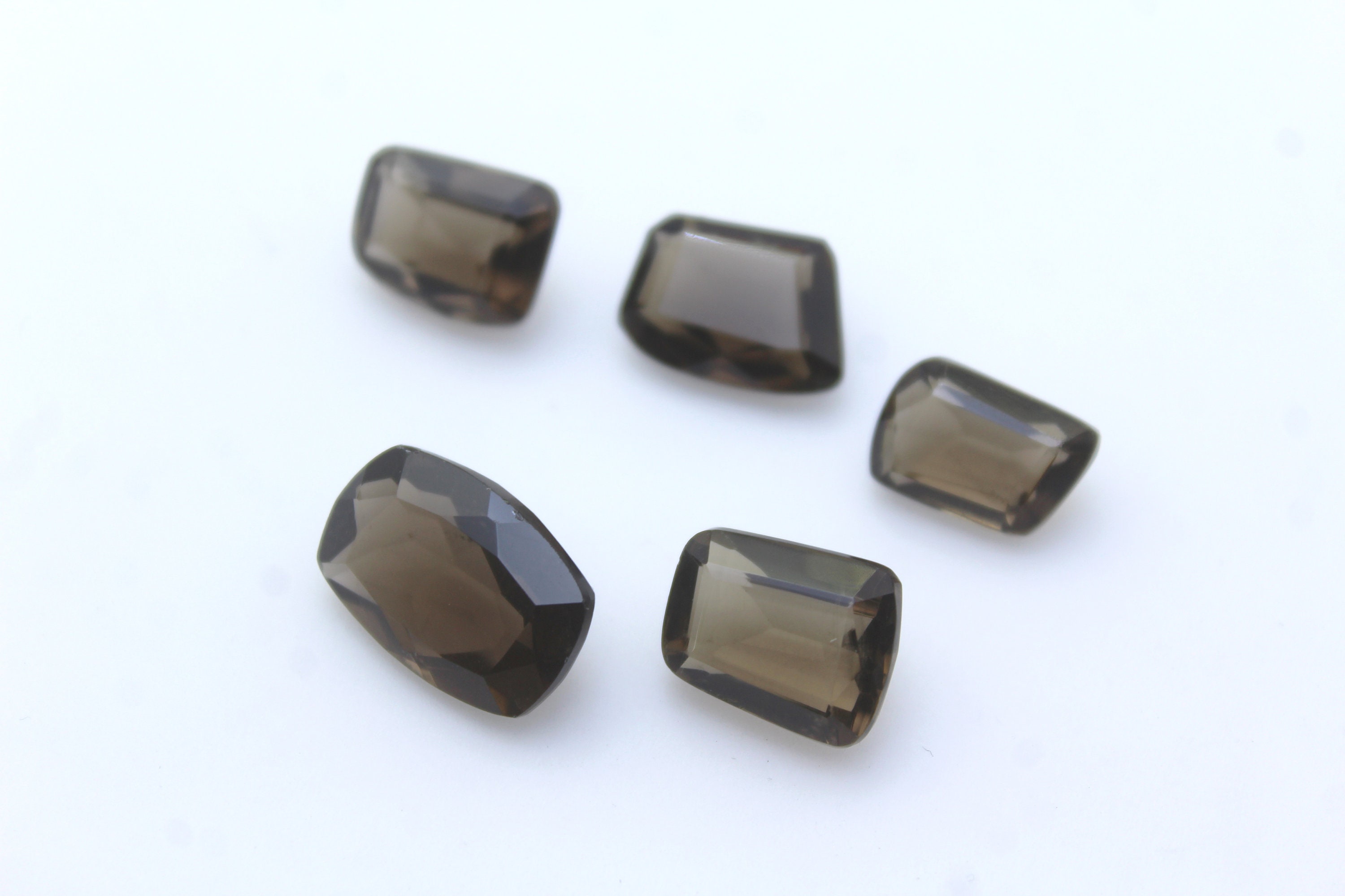 Natural Smoky Quartz Loose Gemstone 10X12 MM to 12X14 MM Faceted Fancy Shape Quartz 5 piece Lot SMOKY006