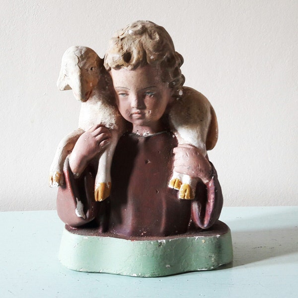 RESERVED FOR MICHELLE - Beautiful Antique Lamb of God French Chalkware Bust