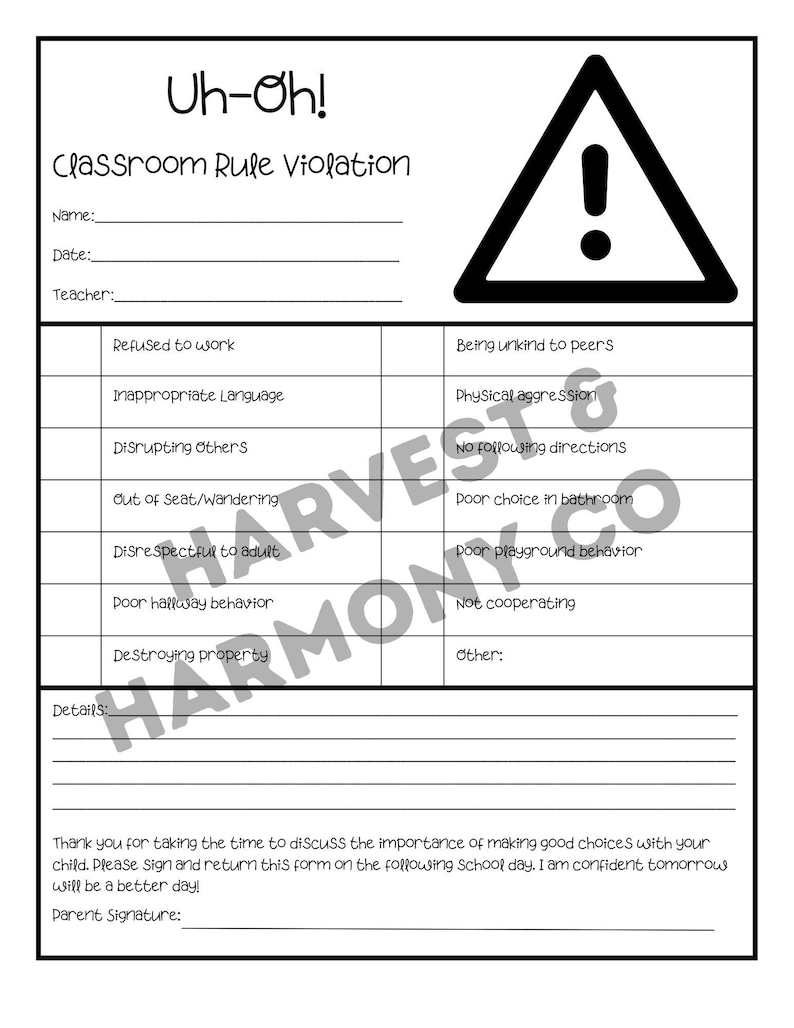 Uh-oh Slip – Classroom Behavior Tracking Made Easy! - Etsy
