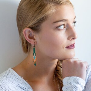 Sedona // Loom Beaded Earrings // Emerald and Teal // Jewelry Design image 2