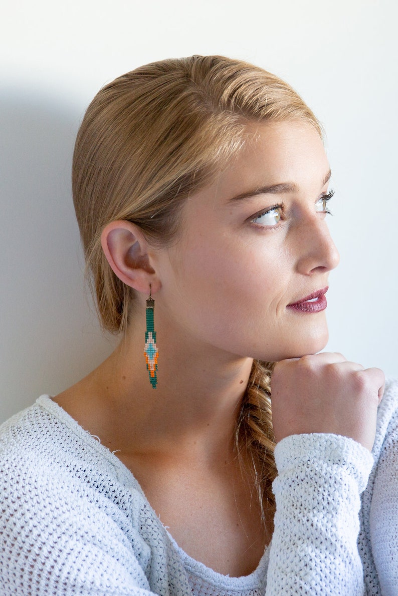 Sedona // Loom Beaded Earrings // Emerald and Teal // Jewelry Design image 2