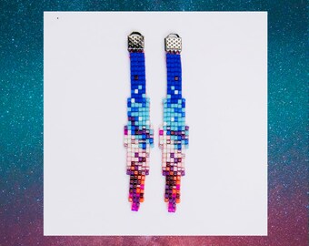 Galactic / / boucles d’oreilles perles sur métier à tisser / / rose et bleu Ombre / / Vibrant petit lot de bijoux