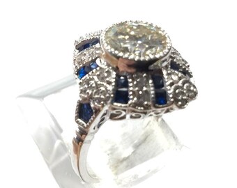2.8 ct Moissanite Ring accented with blue and White Cubic Zirconia 925 Sterling Silver Ring