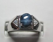 Mens handsome 1ct star sapphire sterling ring with accents