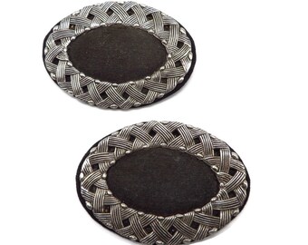 Vintage Shoe Clips, Black and Gray Oval Braided Edged Shoe Accents