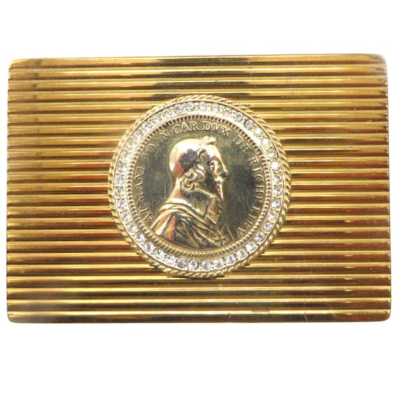 Vintage Hattie Carnegie Gold Compact with Profile of Cardinal Richelieu