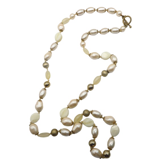 Monet Beaded Necklace, Lucite and Metal Cream Bea… - image 6