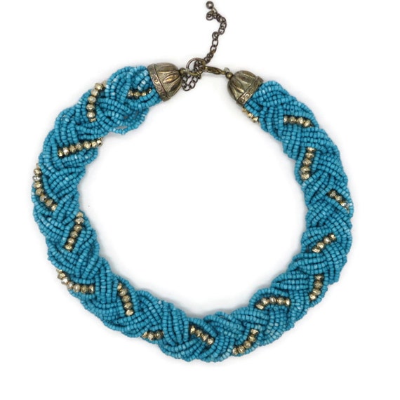 Vintage Braided Turquoise Choker, Gold and Silver… - image 2
