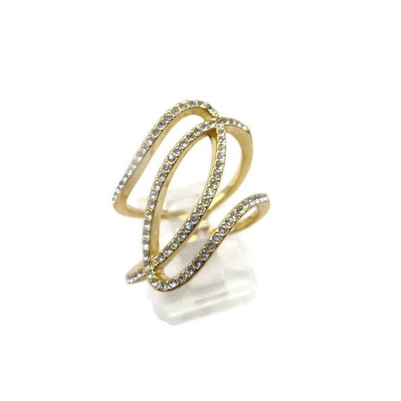 Vintage Costume Jewelry Ring, Gold Tone Rhineston… - image 5