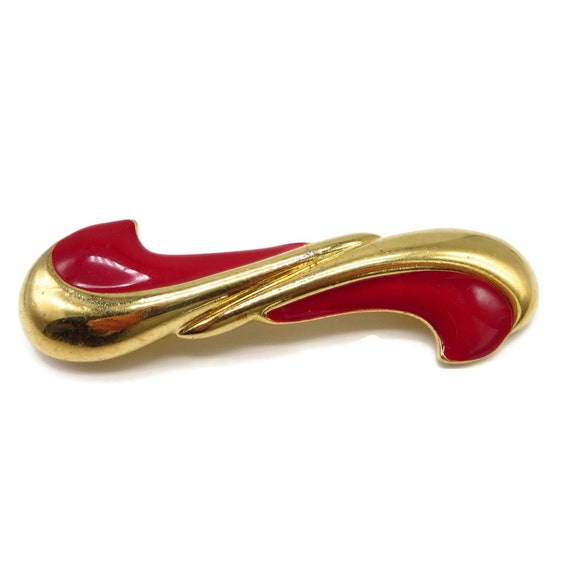 Vintage Monet Red and Gold Bar Brooch - image 2