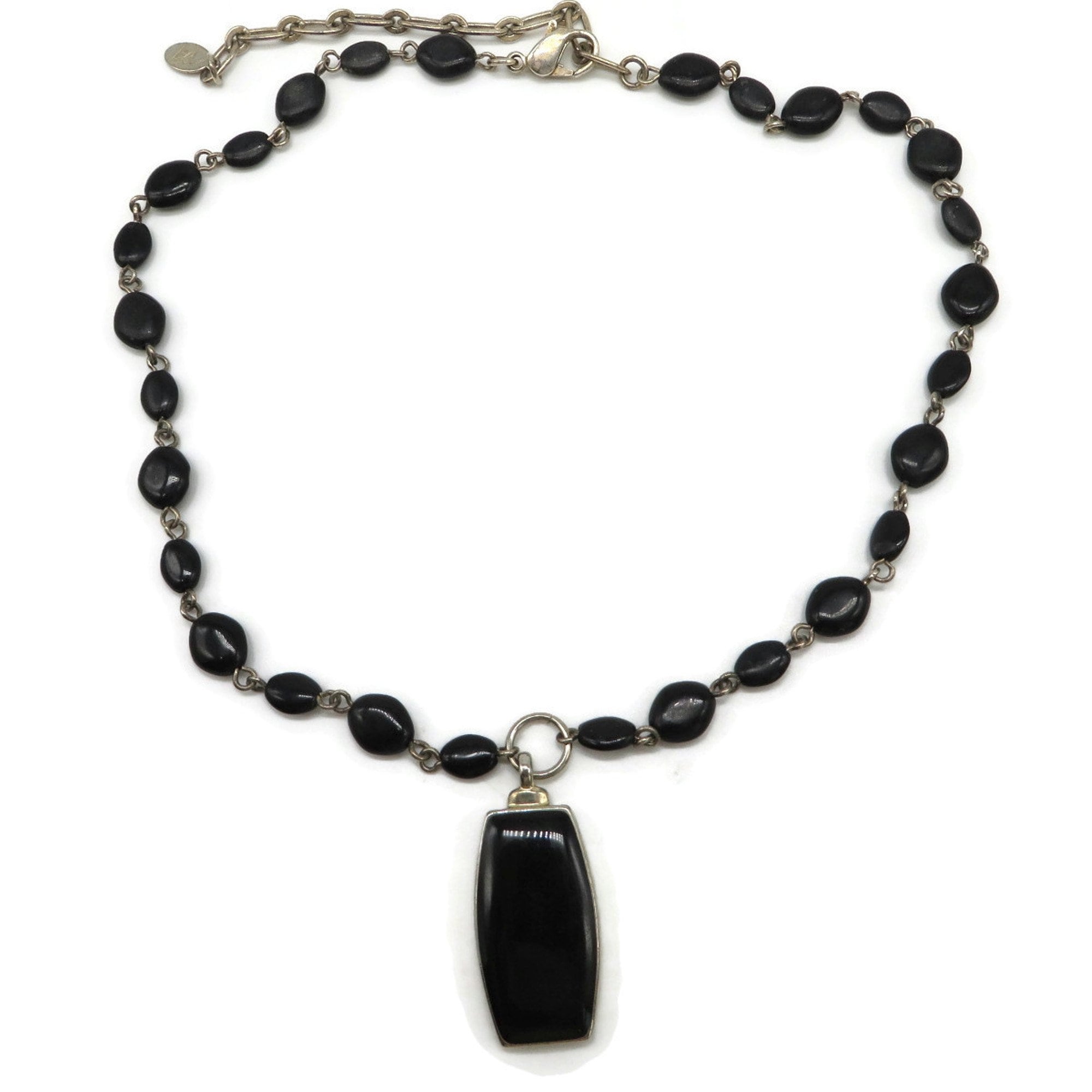 Black Pendant Necklace Liz Claiborne Black Bead Necklace Etsy