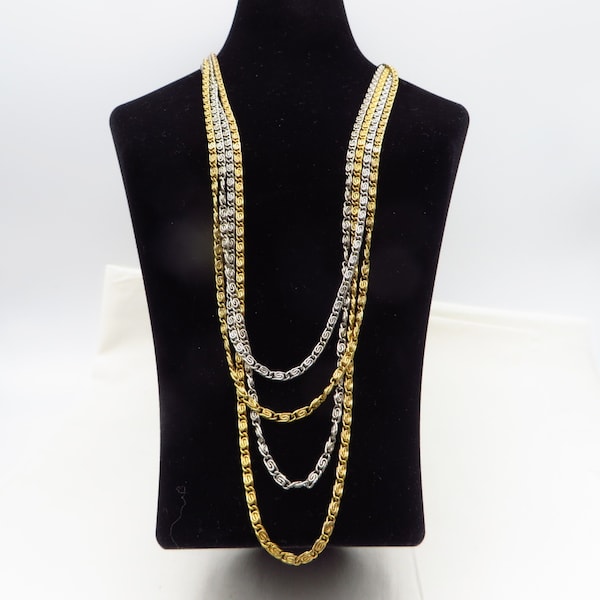 Two Tone Chain Necklace, Gold and Silver Tone Multi-Strand Necklace