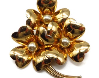 Vintage Floral Bouquet Brooch, Coro Large Gold Tone Pin