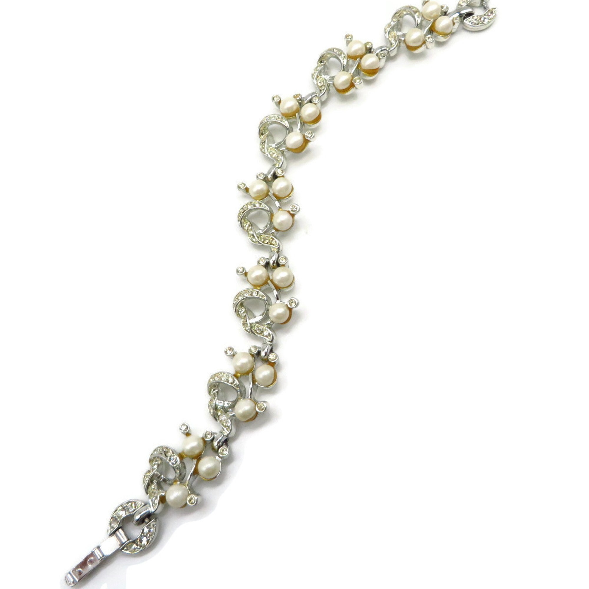 Marvella Pearl & Rhinestone Bracelet Vintage Silver Tone Etsy