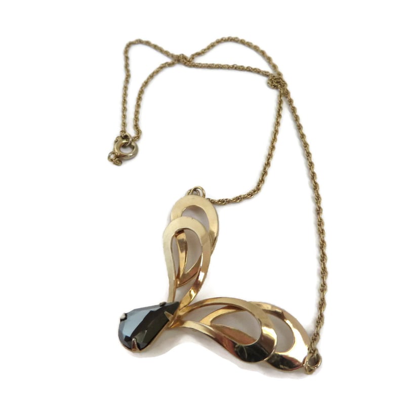 Titan Gold Filled Pendant Necklace vintage Jet Rhinestone Etsy