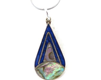 Vintage Necklace with Alpaca Silver and Abalone Shell Pendant
