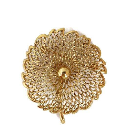 Vintage Monet Gold Tone Openwork Flower Pin - image 3