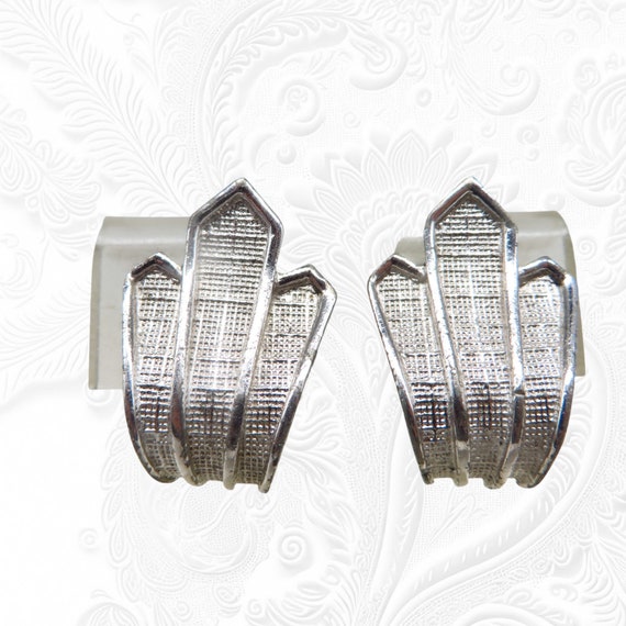 Art Deco Silver Tone Earrings, Vintage Marboux Cl… - image 1