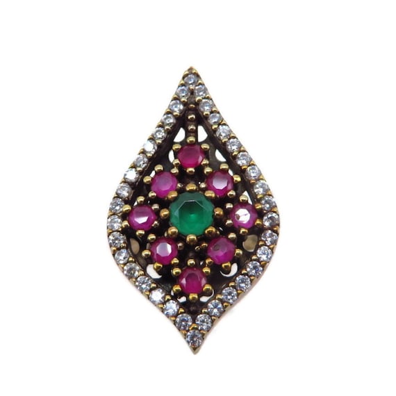 Sterling Silver Multi-stone Ruby Emerald and CZ R… - image 1