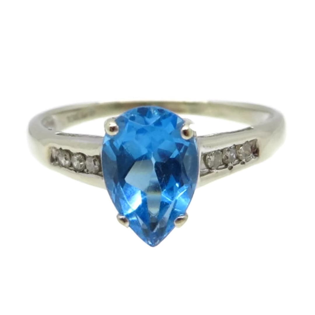 Vintage 10K White Gold Blue Topaz and Diamonds Engagement - Etsy