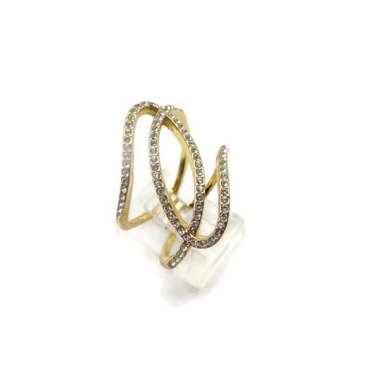 Vintage Costume Jewelry Ring, Gold Tone Rhineston… - image 3
