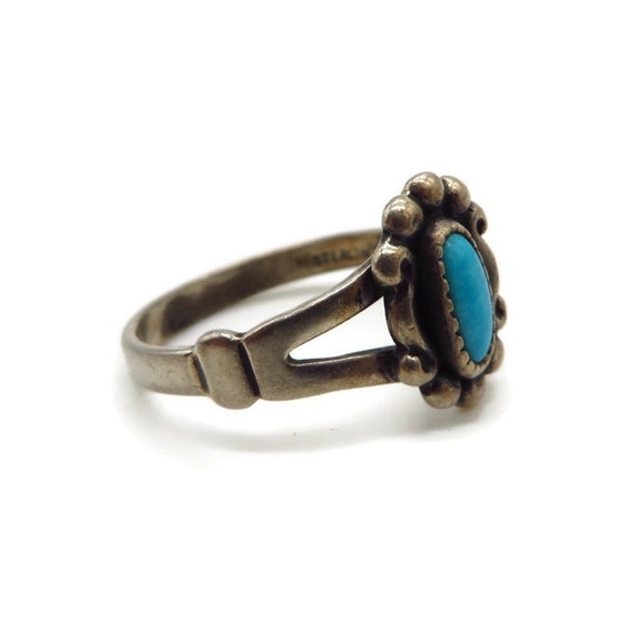 Sterling Silver Turquoise Ring, 1970's Navajo Flo… - image 3