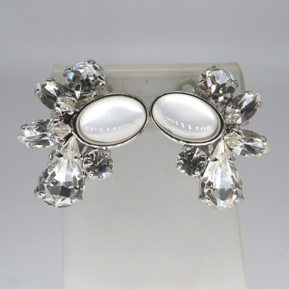 Vintage Czech Glass Earrings, Silver Tone Rhinest… - image 2