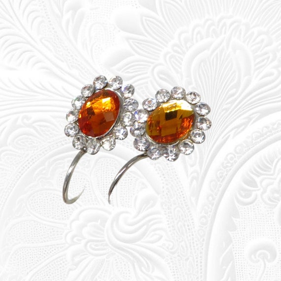 Orange Rhinestone Earrings with Clear Rhinestone … - image 4