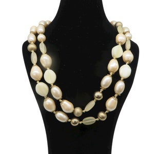 Vintage Monet Cream Lucite Bead Necklace: Long Beaded Jewelry