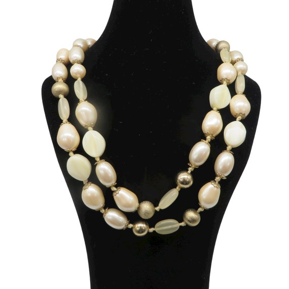 Monet Beaded Necklace, Lucite and Metal Cream Bea… - image 1