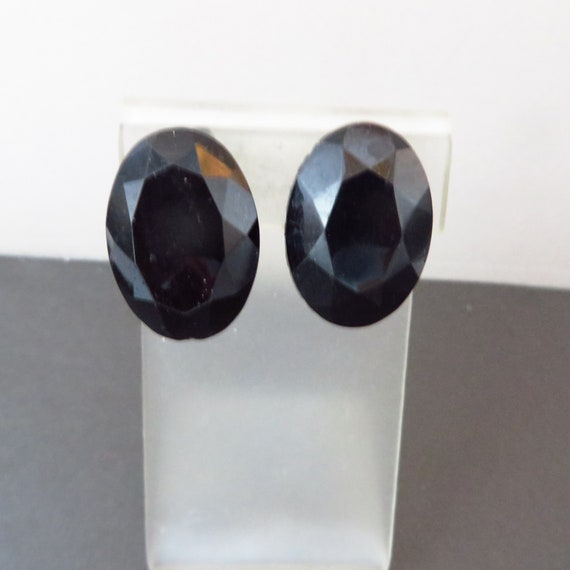 Vintage Black Button Earrings, Les Bernard Oval Fa