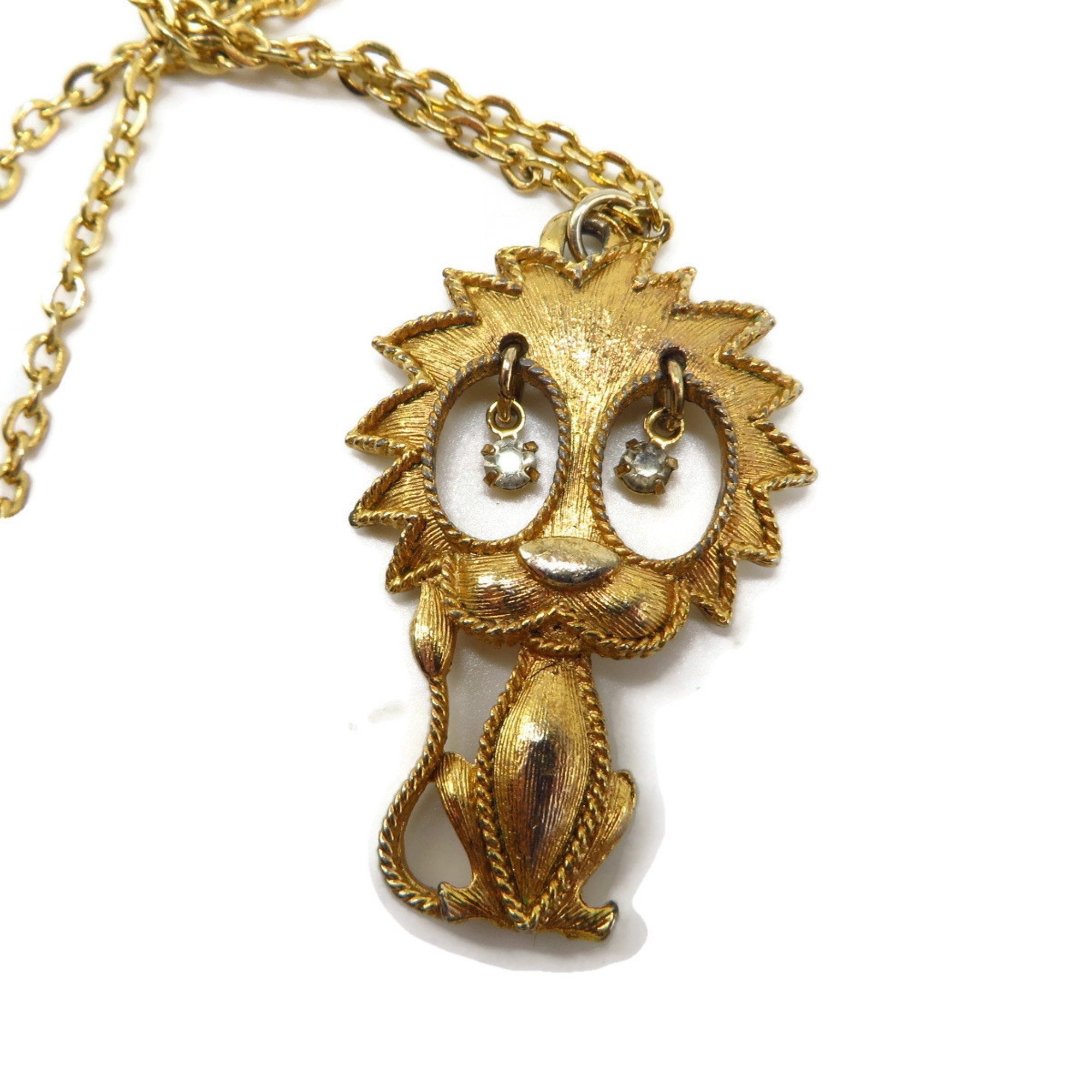 Collier pendentif lion vintage Gold Tone Rhinestone Eyed Etsy