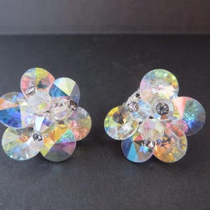 Vendome AB Rhinestone Flower Earrings, Sparkly Clip-ons, Party Bling, Special Occasion Jewelry, Vintage Vendome Jewelry