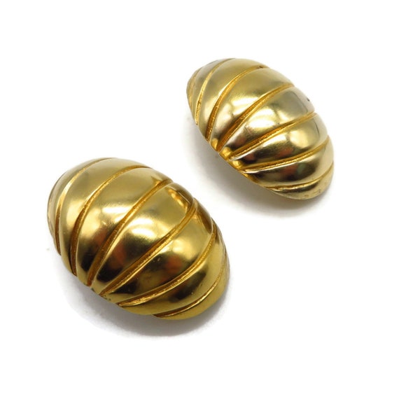 Ciner Gold Tone Earrings, Vintage Domed Clip-ons - image 2