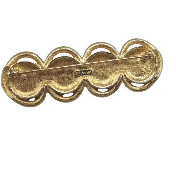 Vintage Bar Brooch, Monet Faux Pearl Gold Tone Pin - image 5